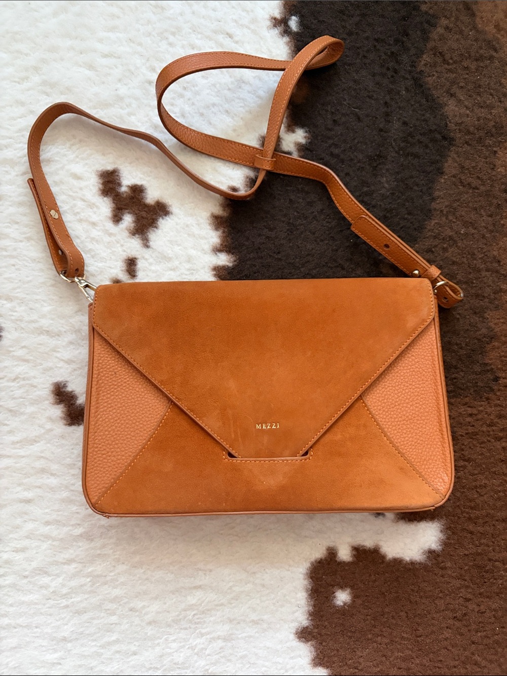 Tan Suede & Leather Envelope Crossbody with Charging Feature